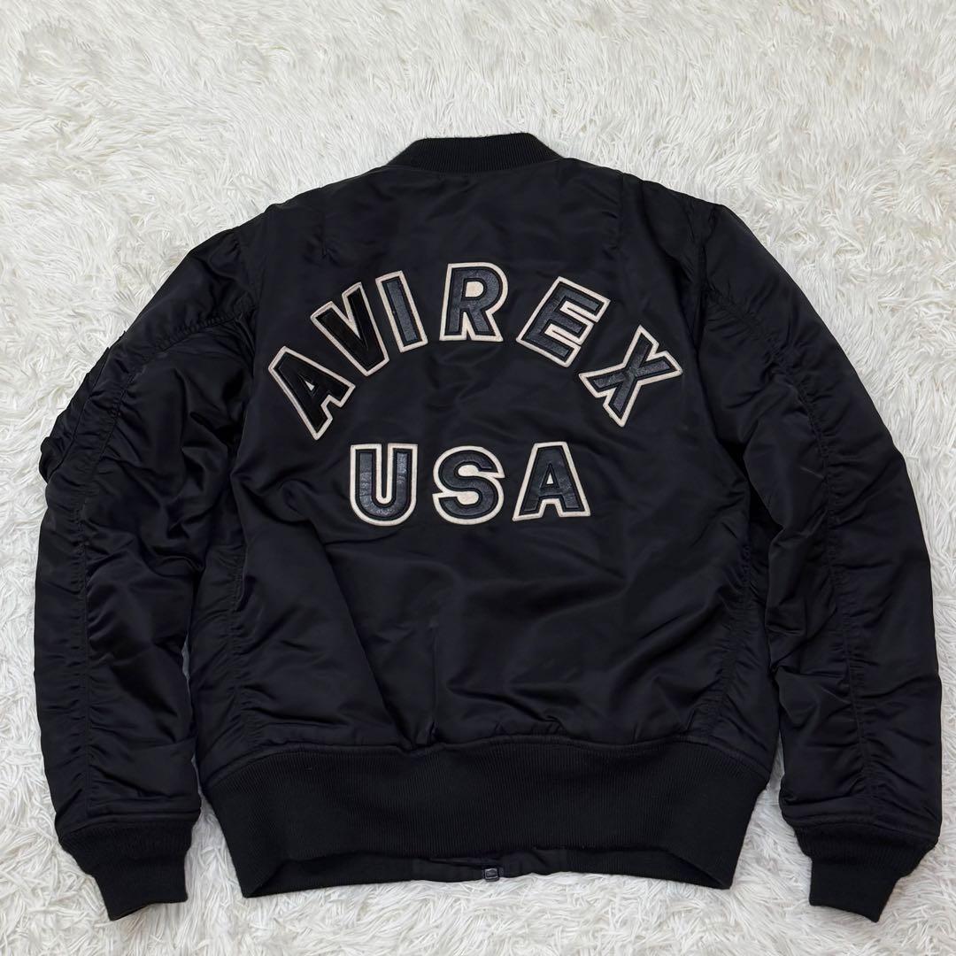 1788　AVIREX　MA-1フライトジャケット　バックロゴ　L　黒　ブラック