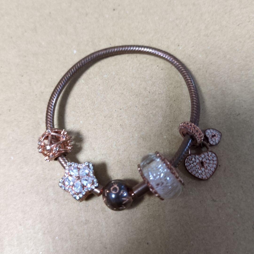 pandora ローズゴールド ビーズ ハートチャーム ブレスレット