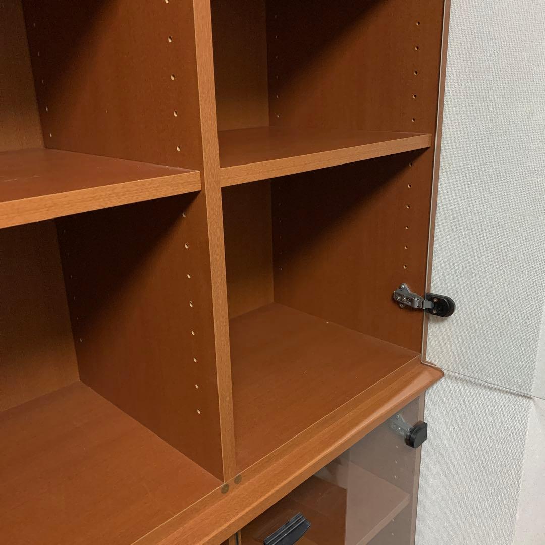 送料込　レトロなガラス扉付き本棚　180✖️85✖️35 可動棚　収納力大