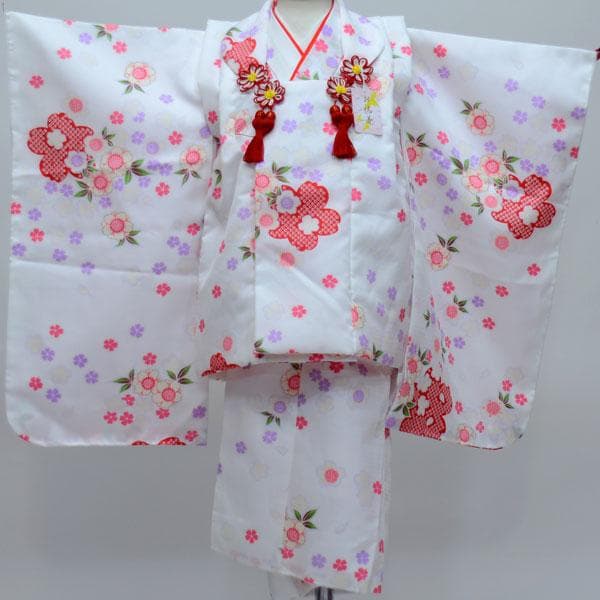 七五三 三歳 女児 被布着物祝着フルセット 白地 お仕立て無料 NO23982