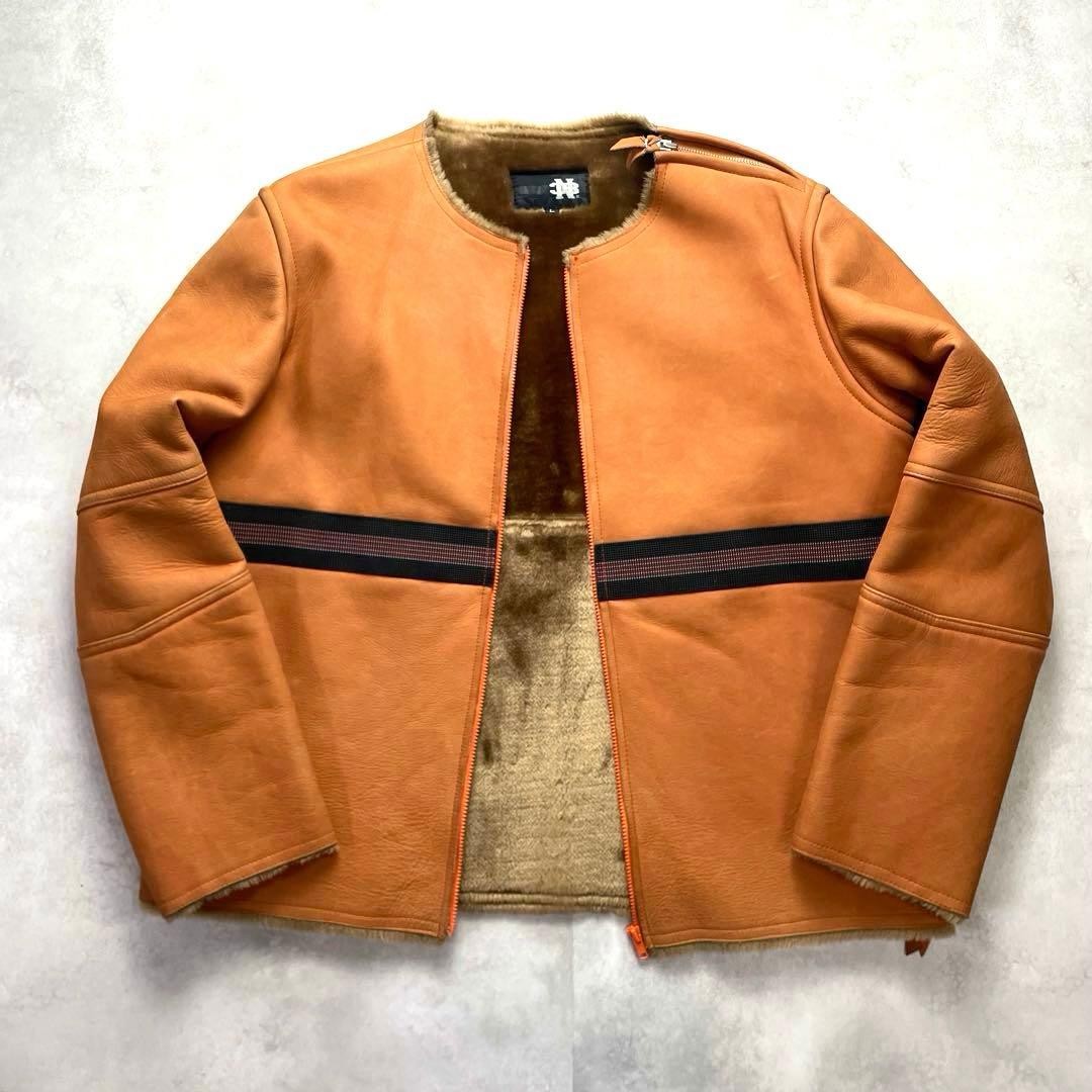 希少XL相当/上野商会 牛革 ムートンジャケット キャメル 本革ライダース