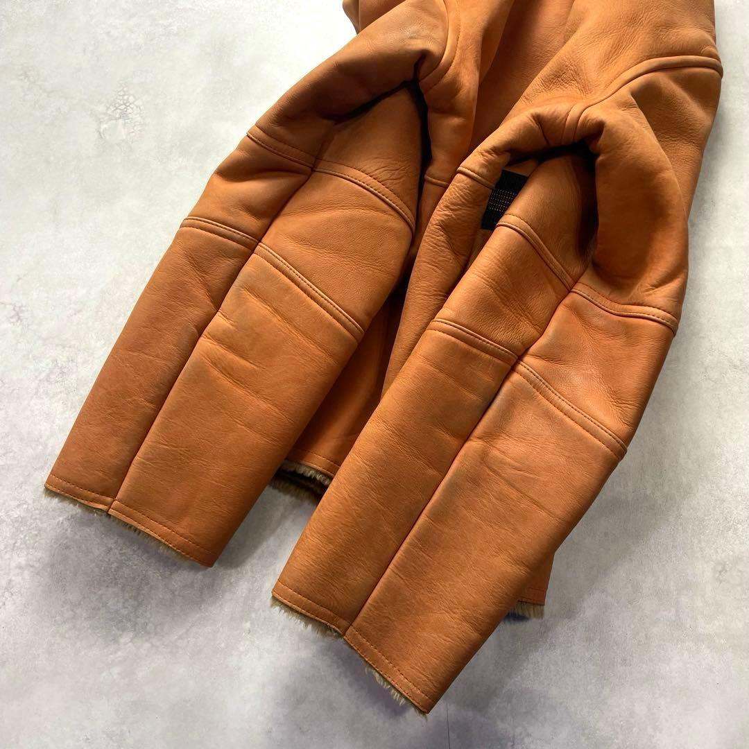 希少XL相当/上野商会 牛革 ムートンジャケット キャメル 本革ライダース