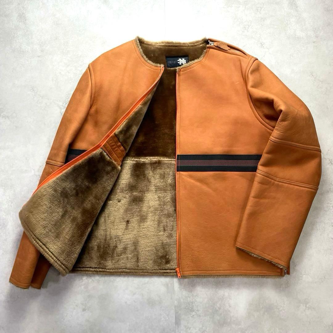 希少XL相当/上野商会 牛革 ムートンジャケット キャメル 本革ライダース