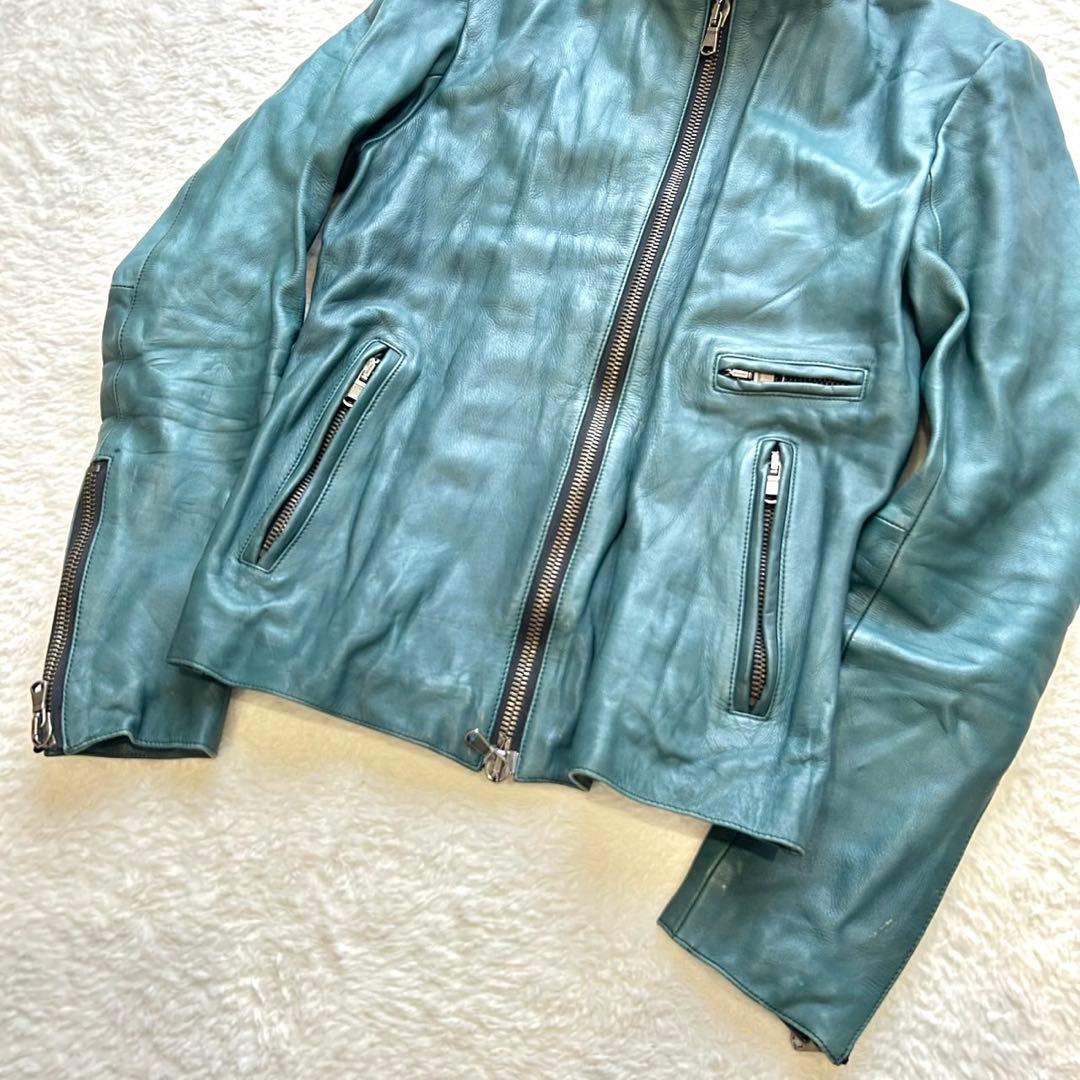 【希少】SHELLAC カウレザー シングルライダース y2k ブルー 46