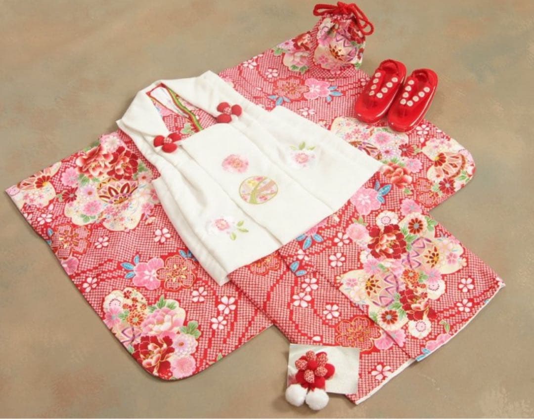七五三 着物セット 赤色 花柄