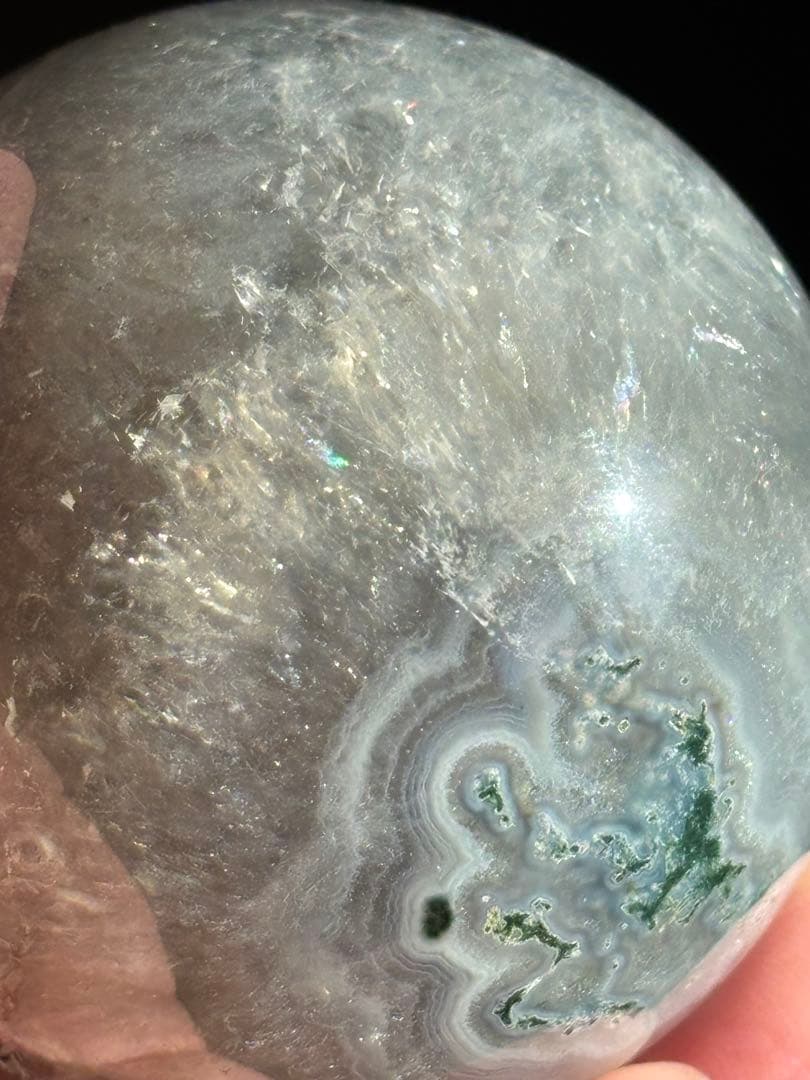 ブラジル産　プラシオライト　瑪瑙共生　グリーンアメジスト　スフィア5.41cm