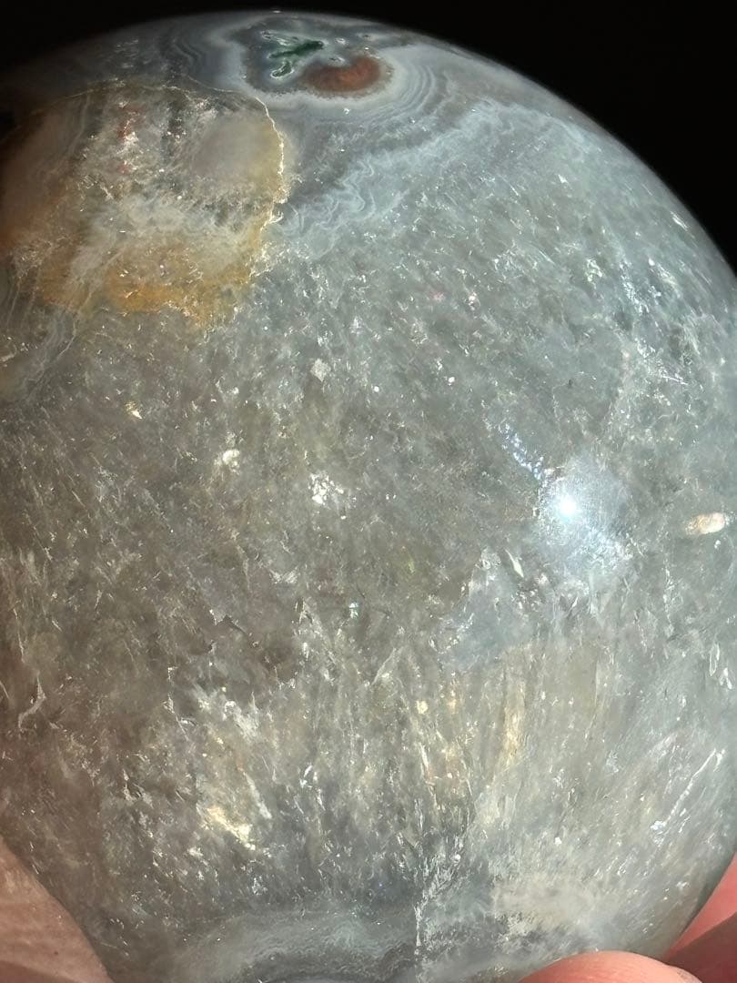 ブラジル産　プラシオライト　瑪瑙共生　グリーンアメジスト　スフィア5.41cm