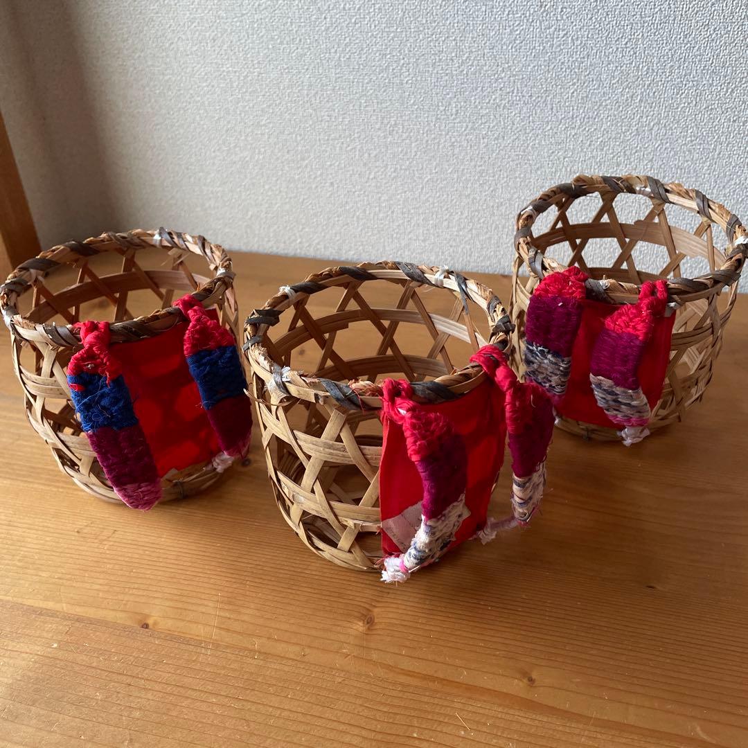昭和レトロ　竹　ミニ背負いカゴ　3個セット