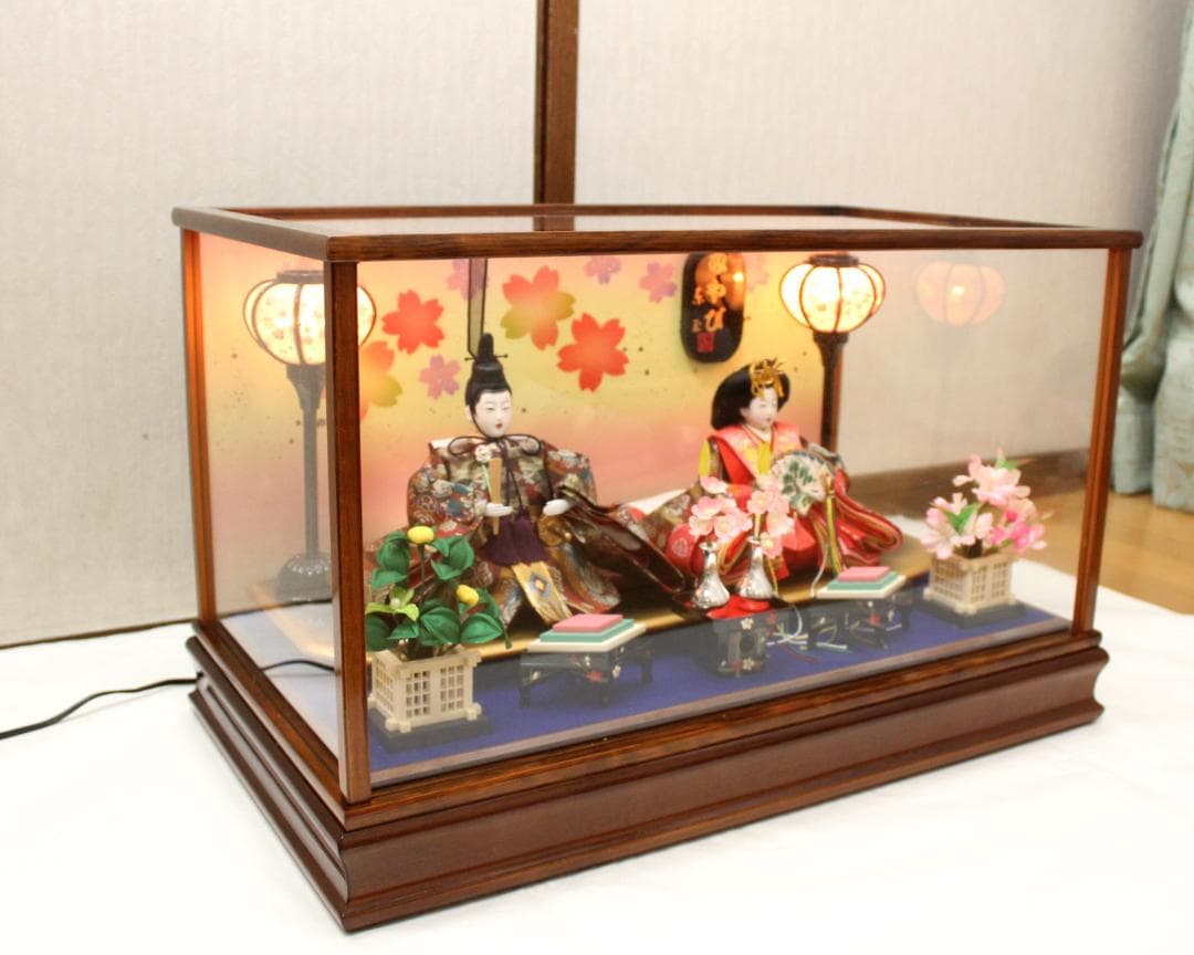 美品　ひな人形◆「みやび」親王ケース飾り◆木製ケース◆コンパクト ケース飾り