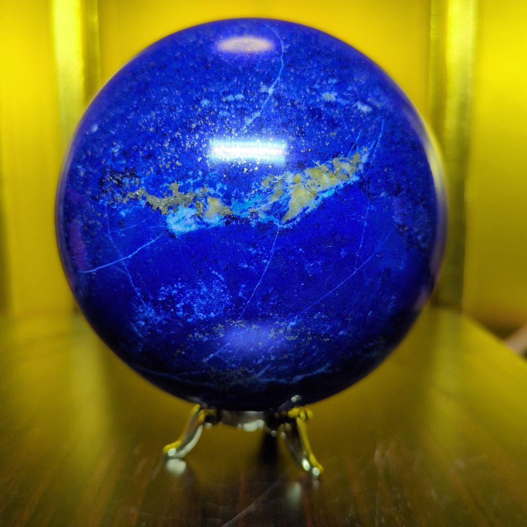 ラピスラズリ スフィア 97mm 1.2kg 濃碧色 金色台座付き 希少 レア