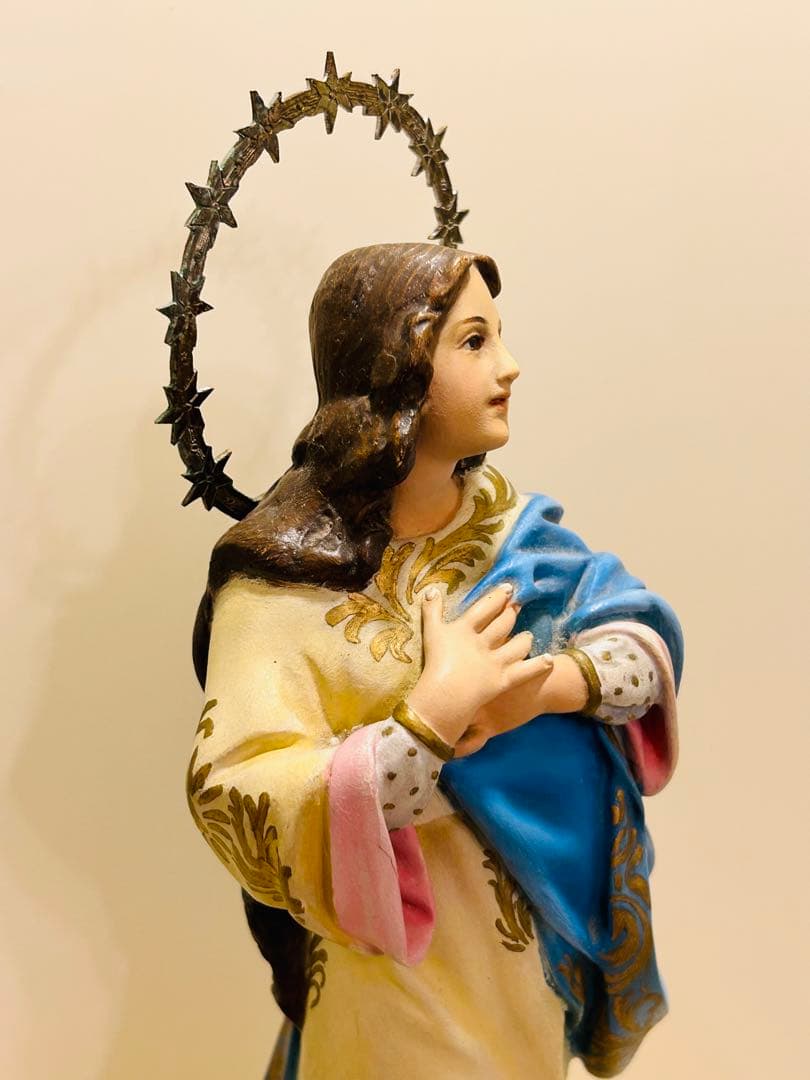 【超超希少36cm】✞無原罪の御宿り 胸に手を当てる聖母マリア像　天使　宗教彫刻