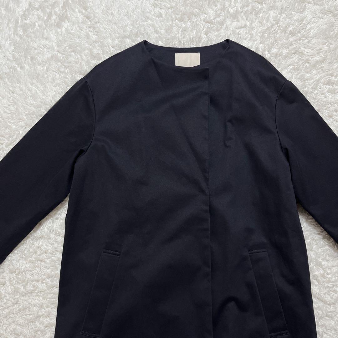 美品✨自由区　セミダブル ノーカラーコート　紺　ベルト付き　ロングコート　40