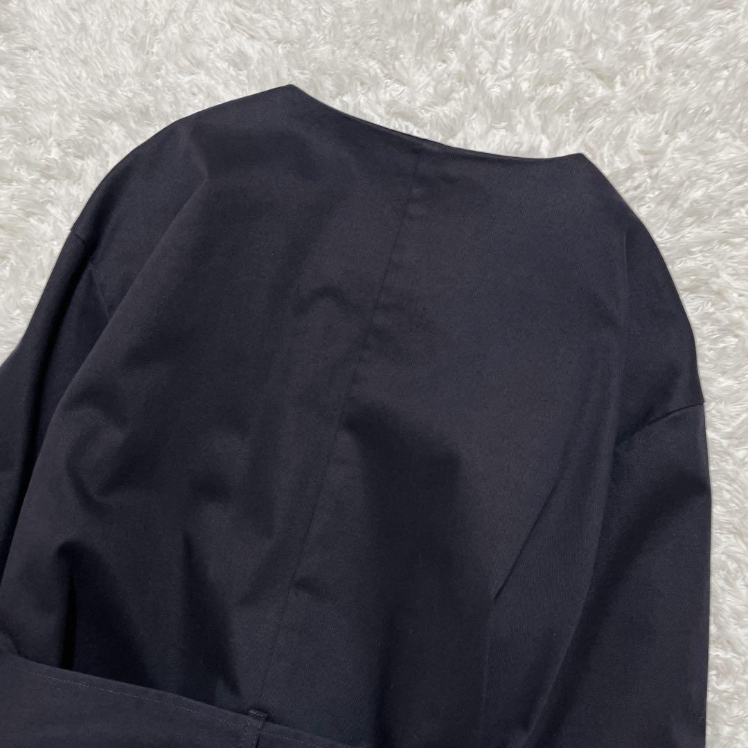 美品✨自由区　セミダブル ノーカラーコート　紺　ベルト付き　ロングコート　40