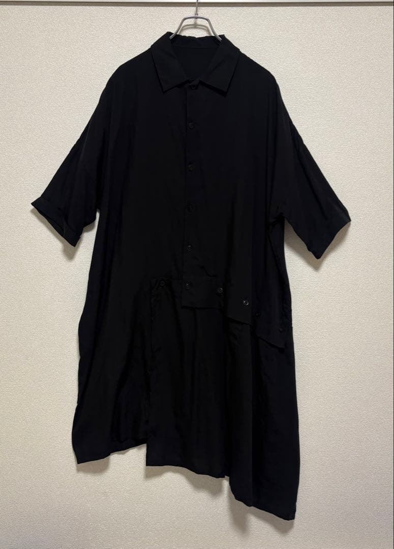 ワイズ アシンメトリー シャツ ワンピース ブラック テンセル