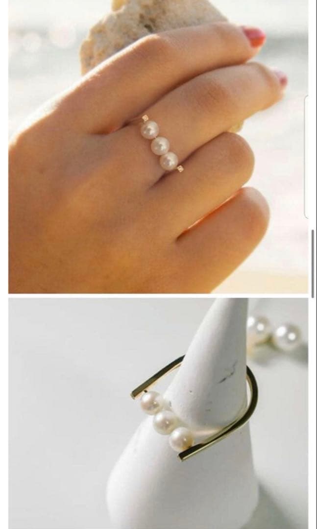 3連 パール ダイヤモンド リング 10K ops toroise トロワゼ11