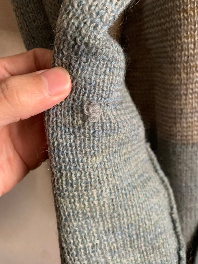 モヘアカーディガン60s ブルー　配色切替　古着　メンズ　レディース