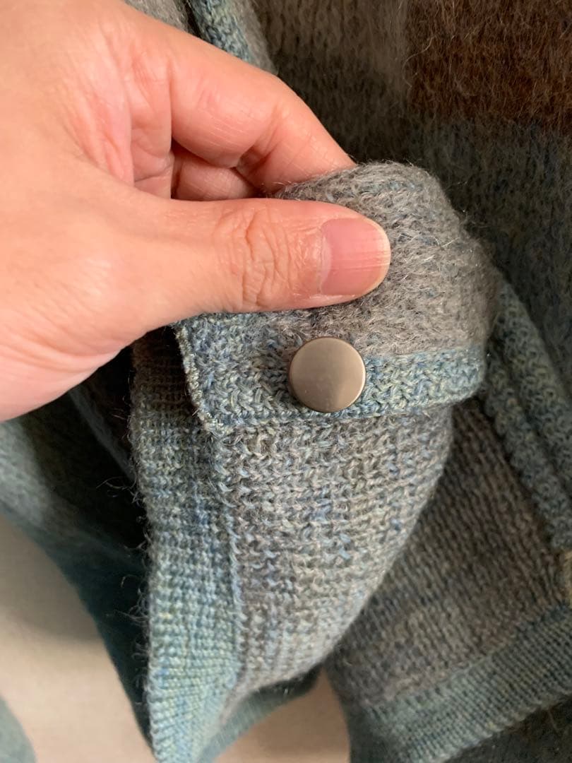 モヘアカーディガン60s ブルー　配色切替　古着　メンズ　レディース