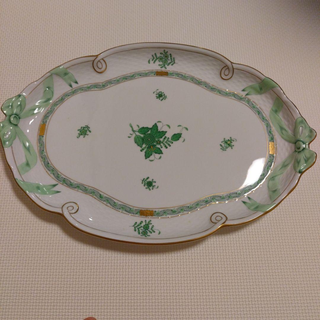 ♡HIME♡専用　ヘレンド　アポニーグリーン　リボン　オーバル皿
