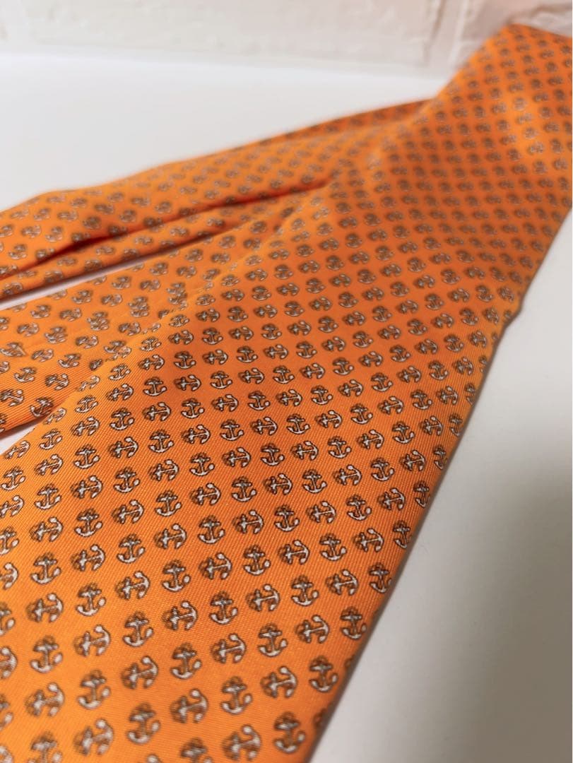 エルメス　HERMES ネクタイ　オレンジ　未使用品　イカリ柄