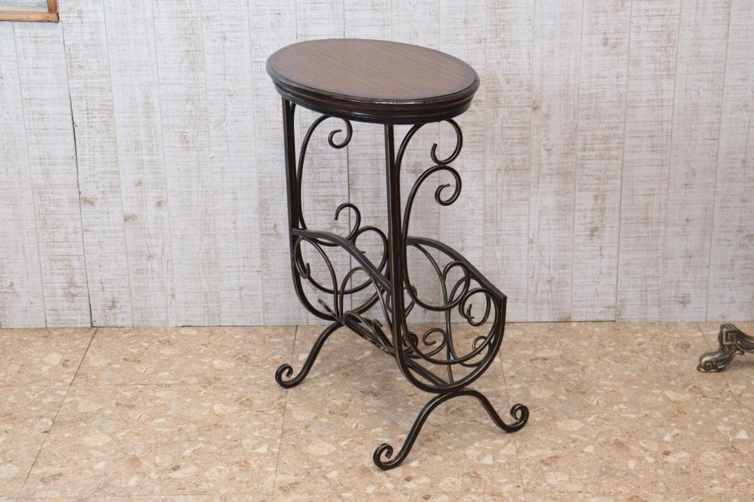 マガジンラックテーブル ロートアイアン 木天板 レトロ アンティーク