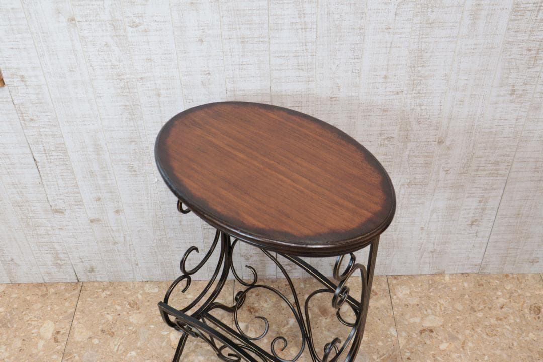 マガジンラックテーブル ロートアイアン 木天板 レトロ アンティーク