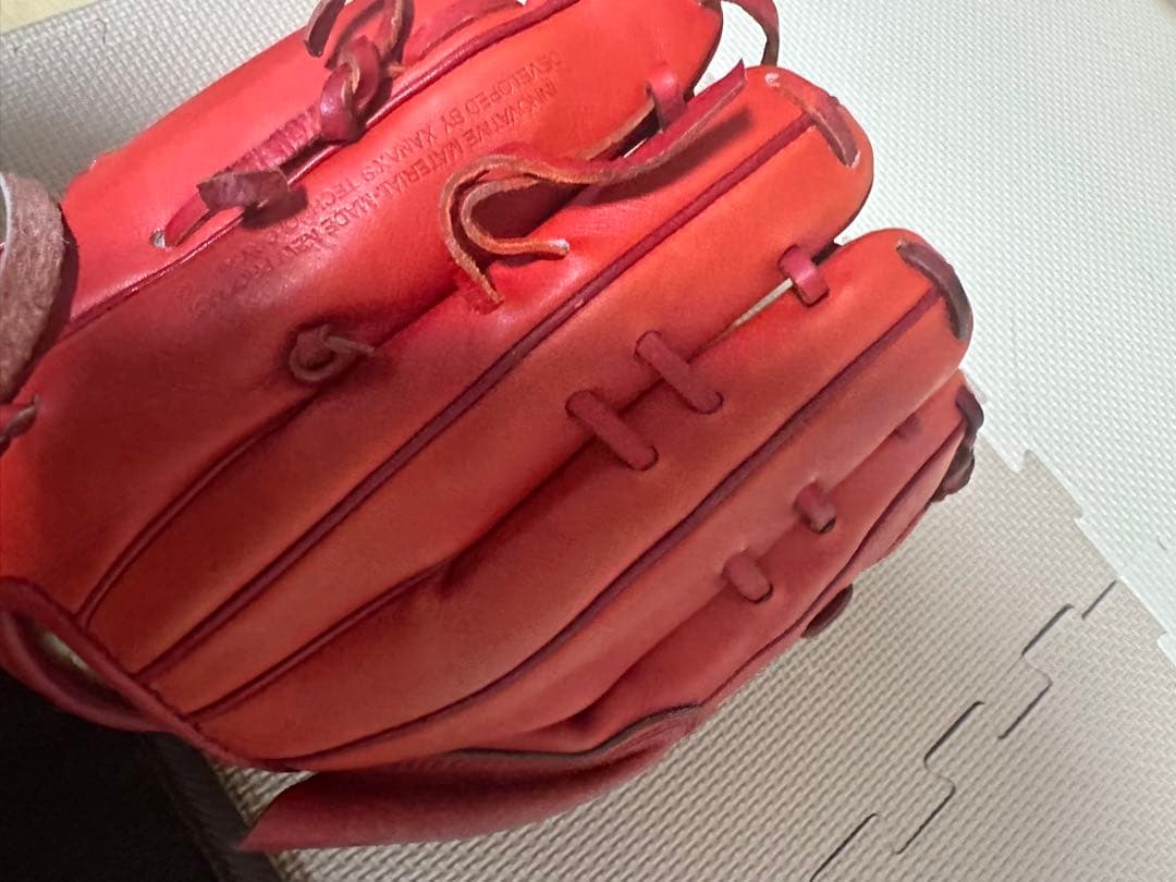 プロ支給品グローブ赤 ザナックス硬式野球グローブ 43刺繍有り