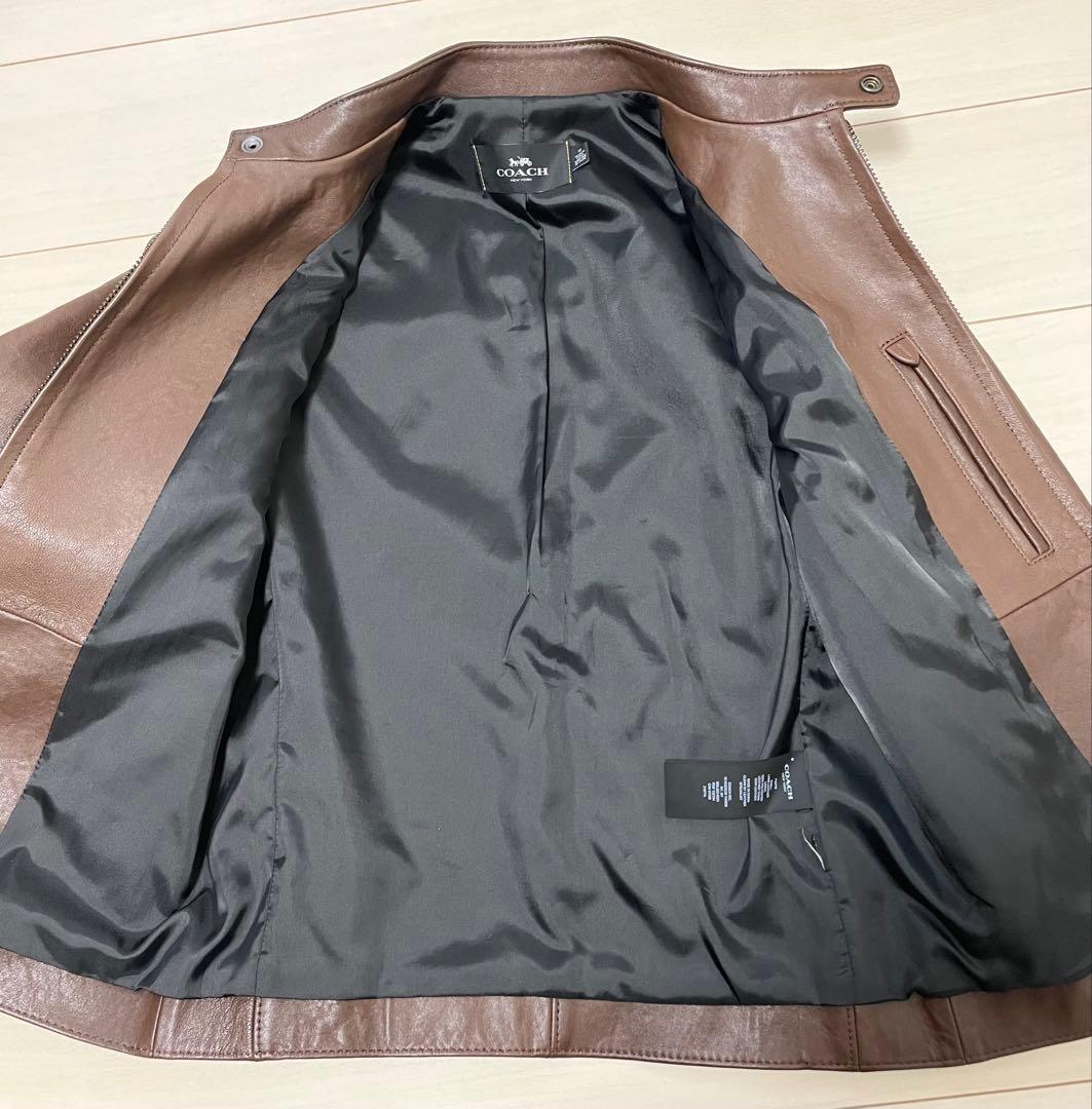 COACH F33779 羊革 ブラウン シングルライダースジャケットXS