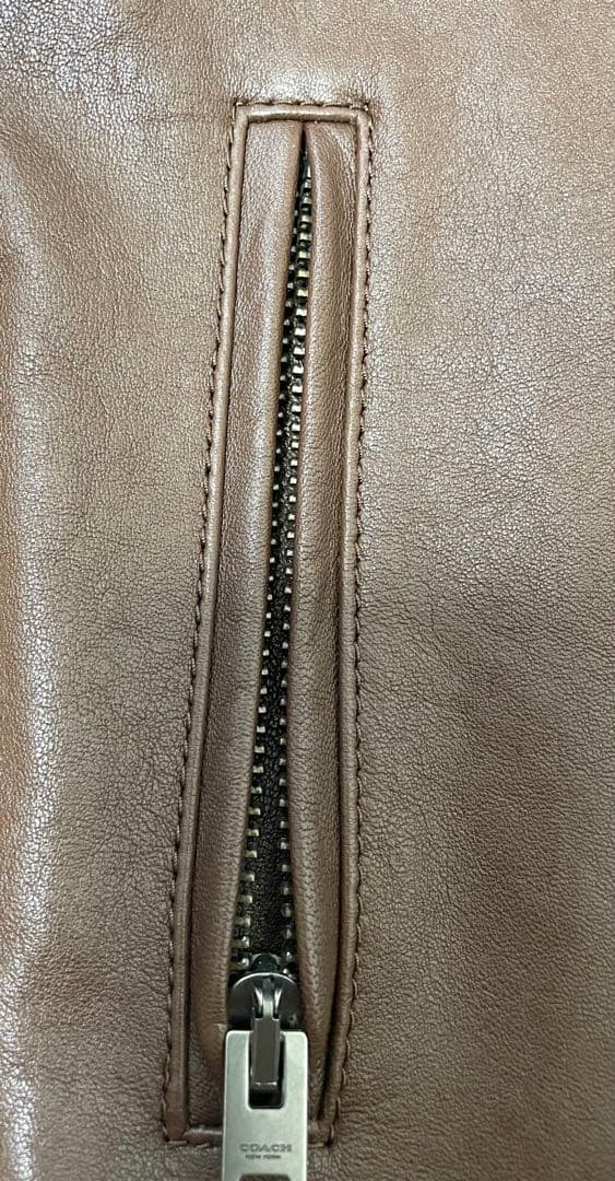 COACH F33779 羊革 ブラウン シングルライダースジャケットXS