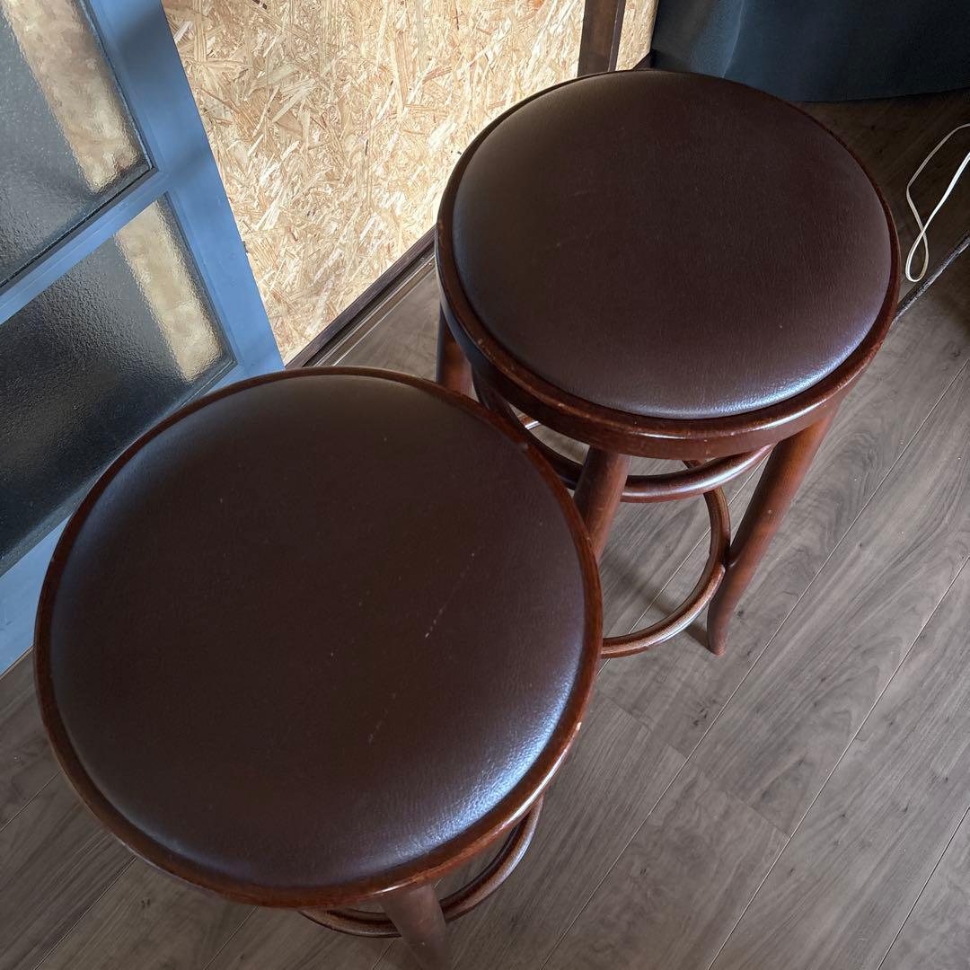 【2脚セット】秋田木工 カウンターチェア ハイスツール ビンテージ 丸椅子 昭和