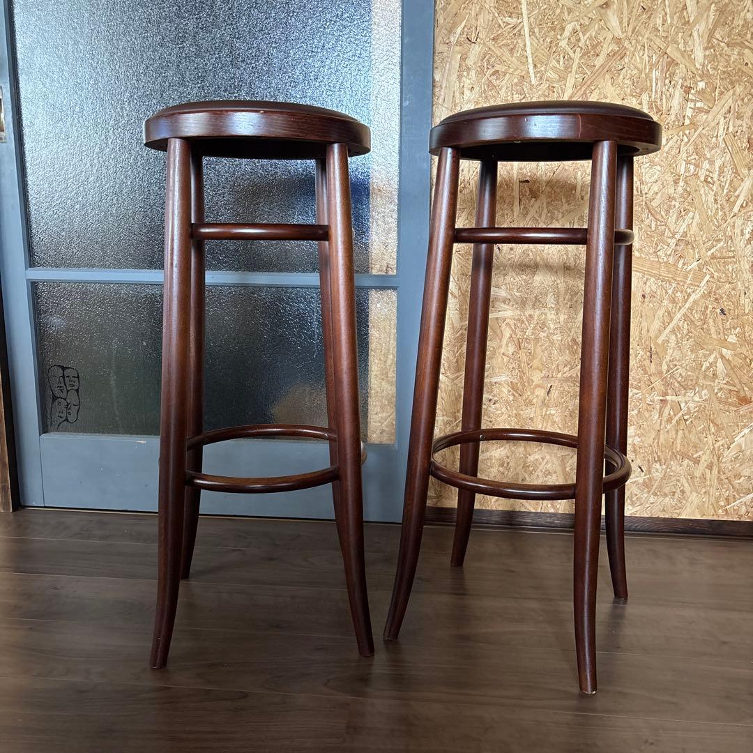 【2脚セット】秋田木工 カウンターチェア ハイスツール ビンテージ 丸椅子 昭和