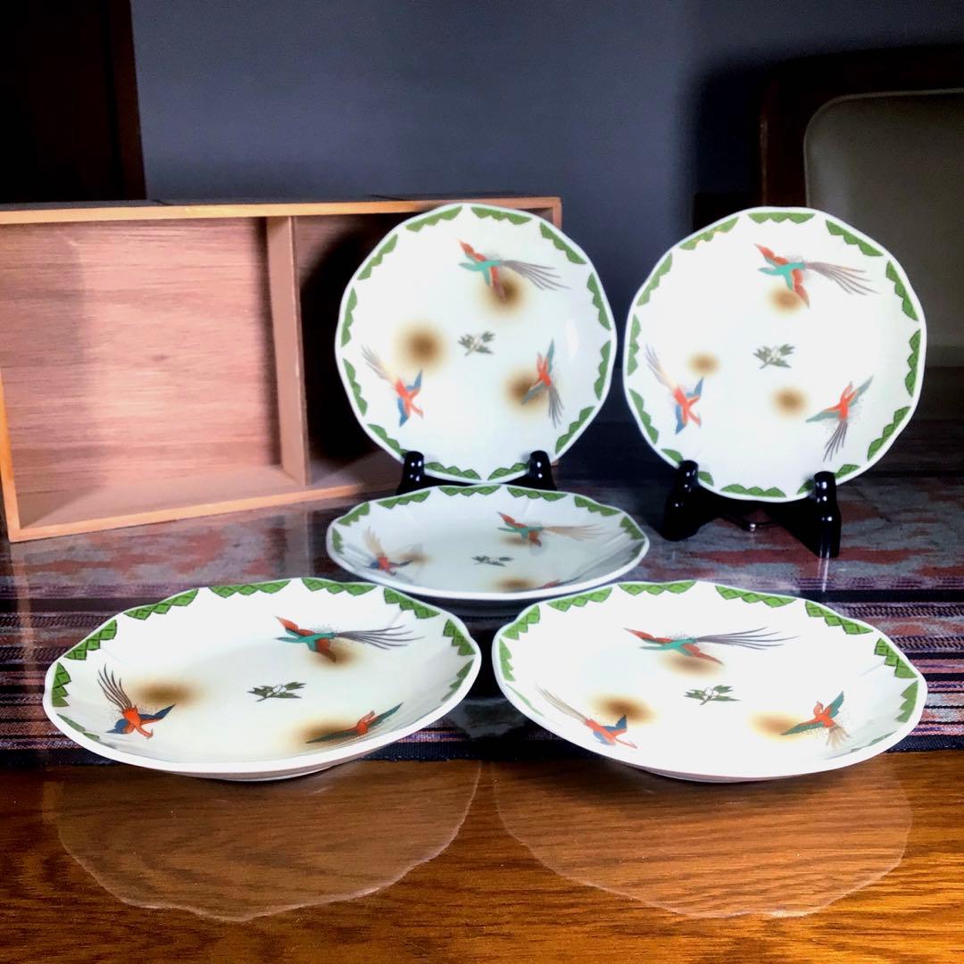 林九郎　『金鶏文』　銘々皿　5枚