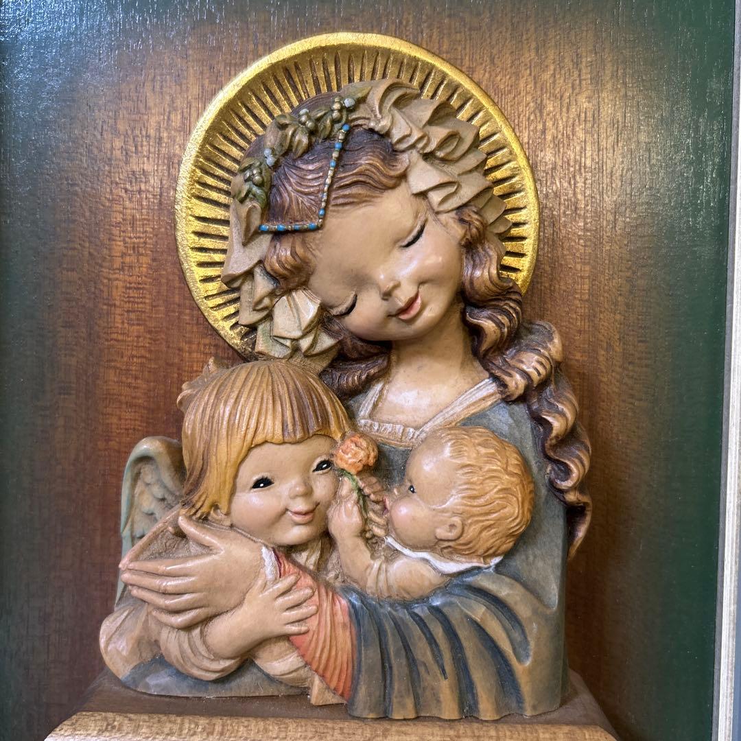 稀【聖母子と天使の壁掛け】ANRI アンリ人形　アンリ木彫り　母の日　クリスマス