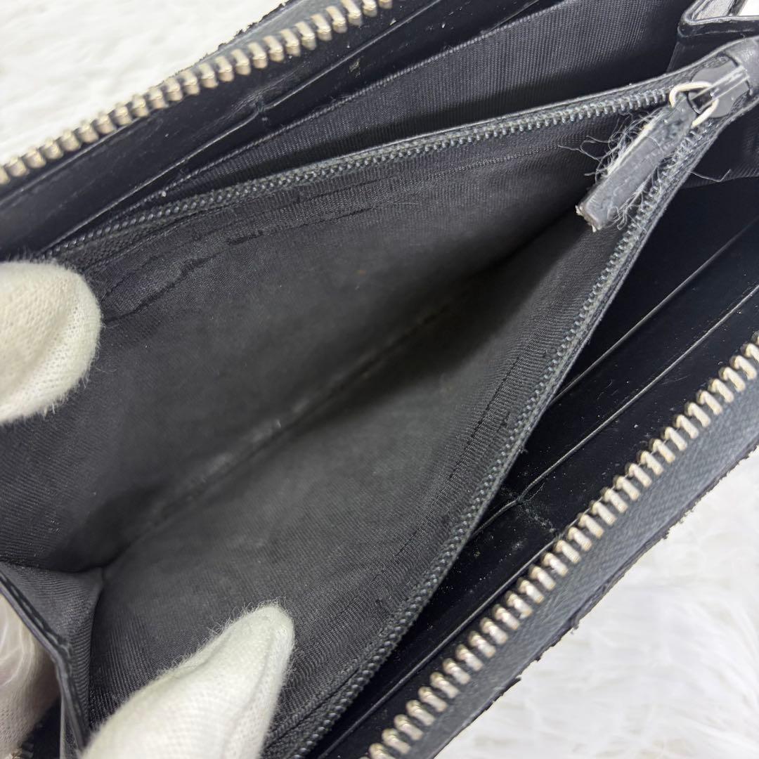 美品✨グッチ　長財布　ラウンドファスナー　シマ　シェリーライン　レザー　黒