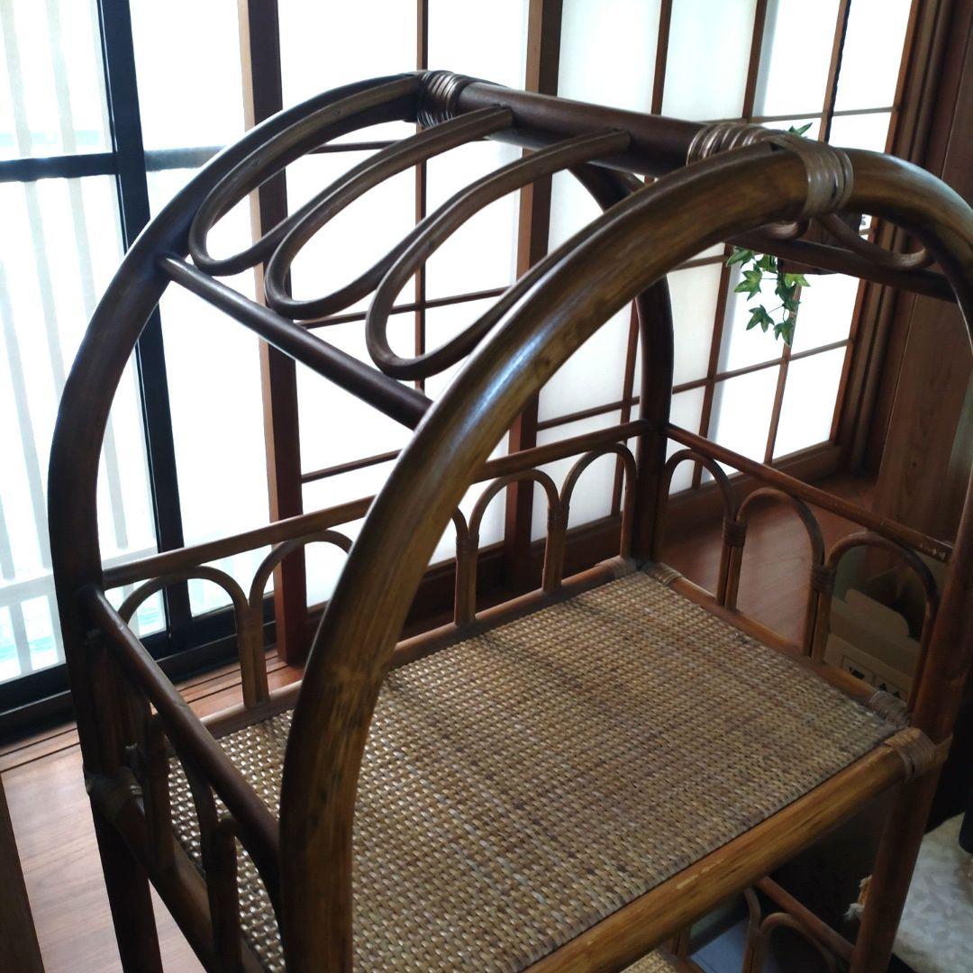 籐 ラタン 3段ラック 扉付き収納 昭和レトロ