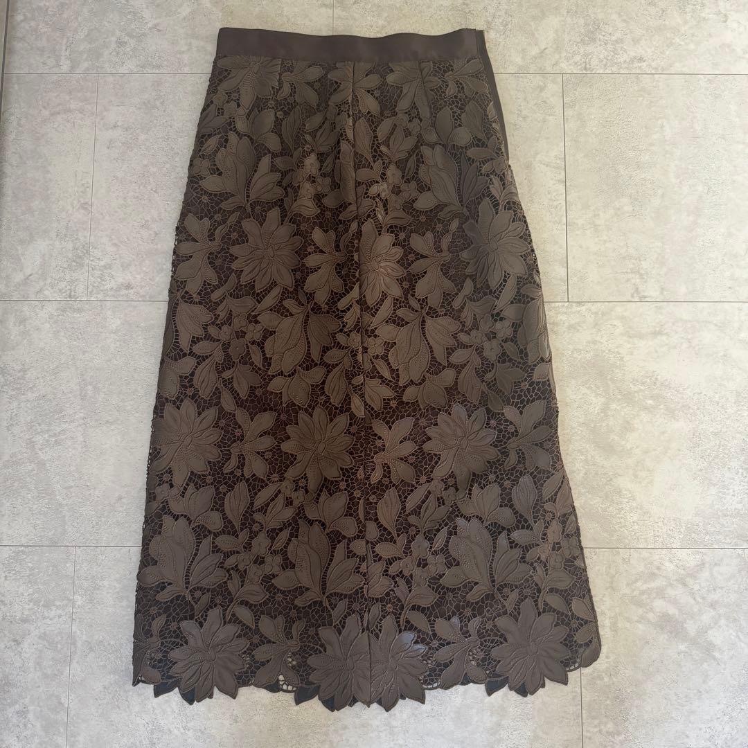 ごんべ様　ANAYI レザーフラワーエンブロイダリー スカート 38 ブラウン