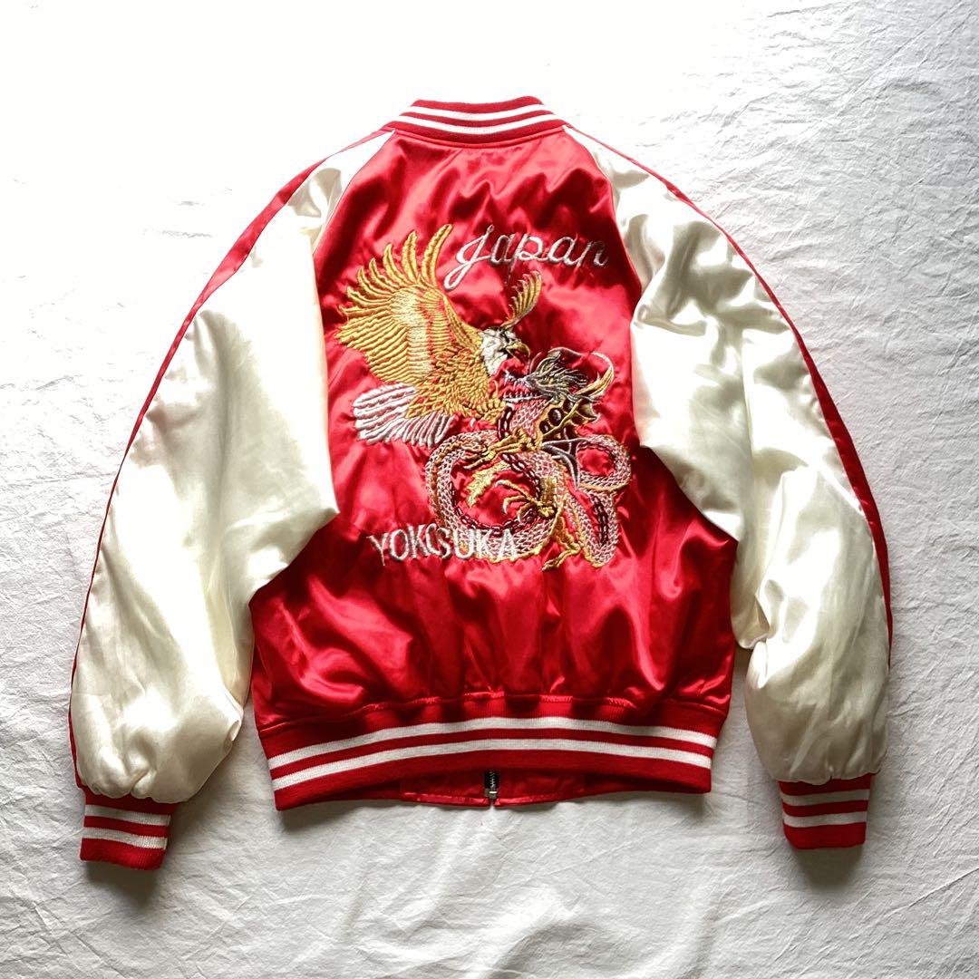 HOSHIHIME サテン スカジャン 鷹 龍 刺繍 中綿 フリーサイズ