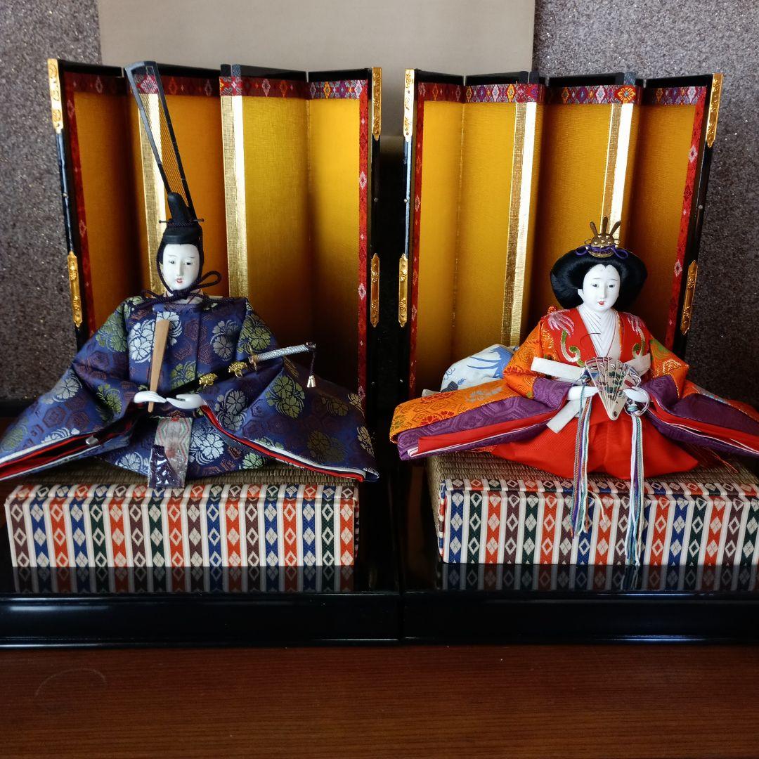 雛人形　京都島津　お雛様　親王飾り　 ぼんぼり付き　造花付き　台座付き