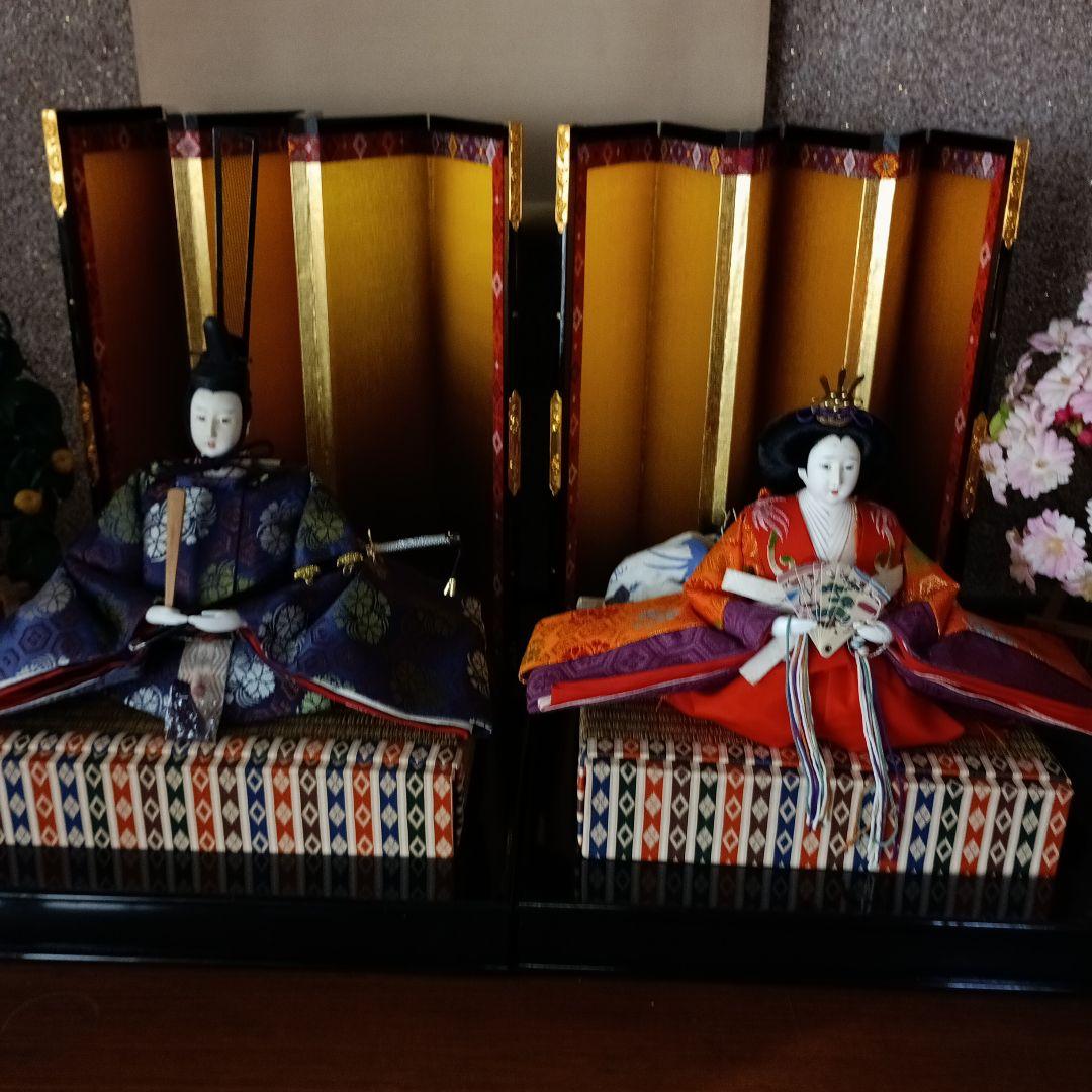 雛人形　京都島津　お雛様　親王飾り　 ぼんぼり付き　造花付き　台座付き