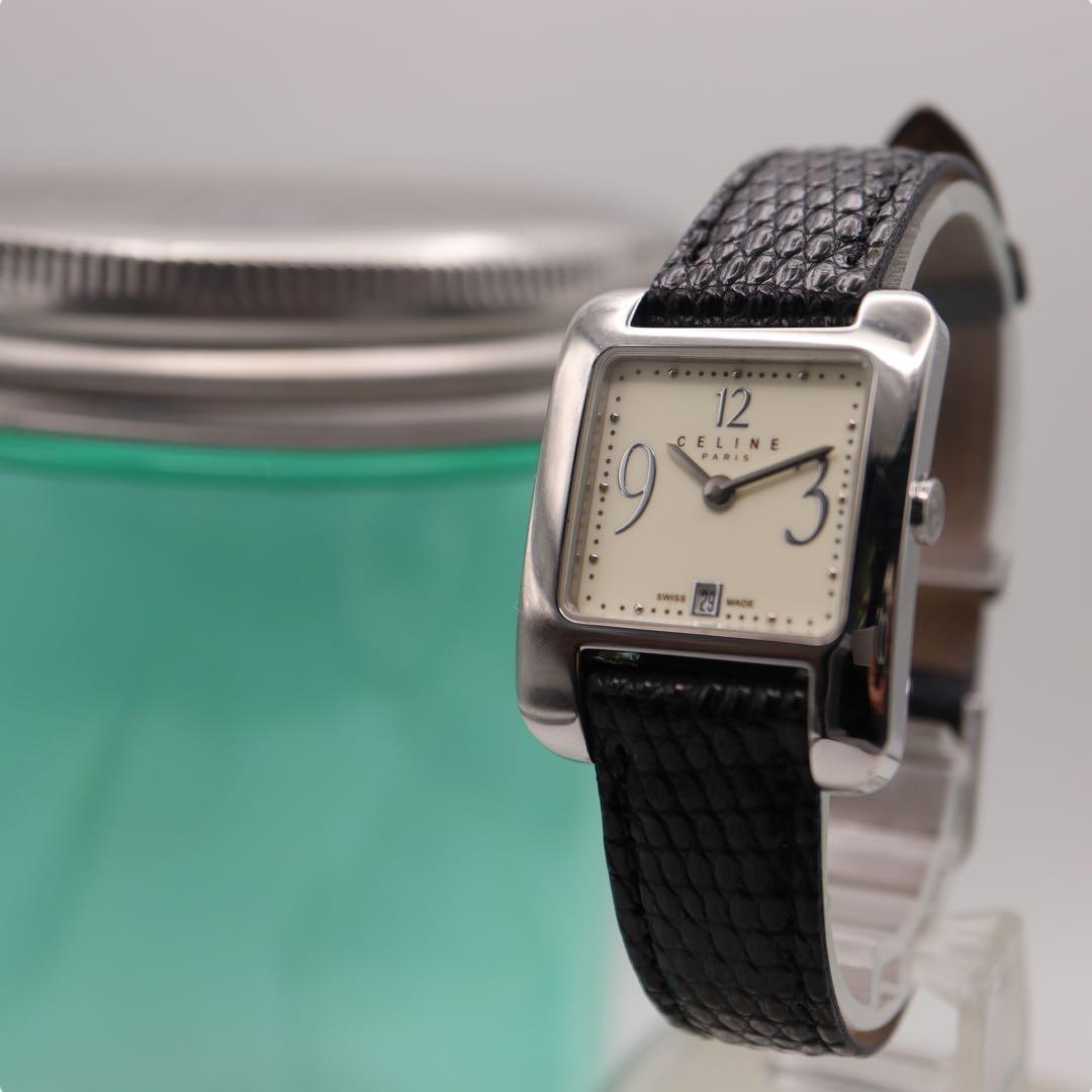 専用 CELINE スクエア デイト シルバー スイス製 腕時計 1305