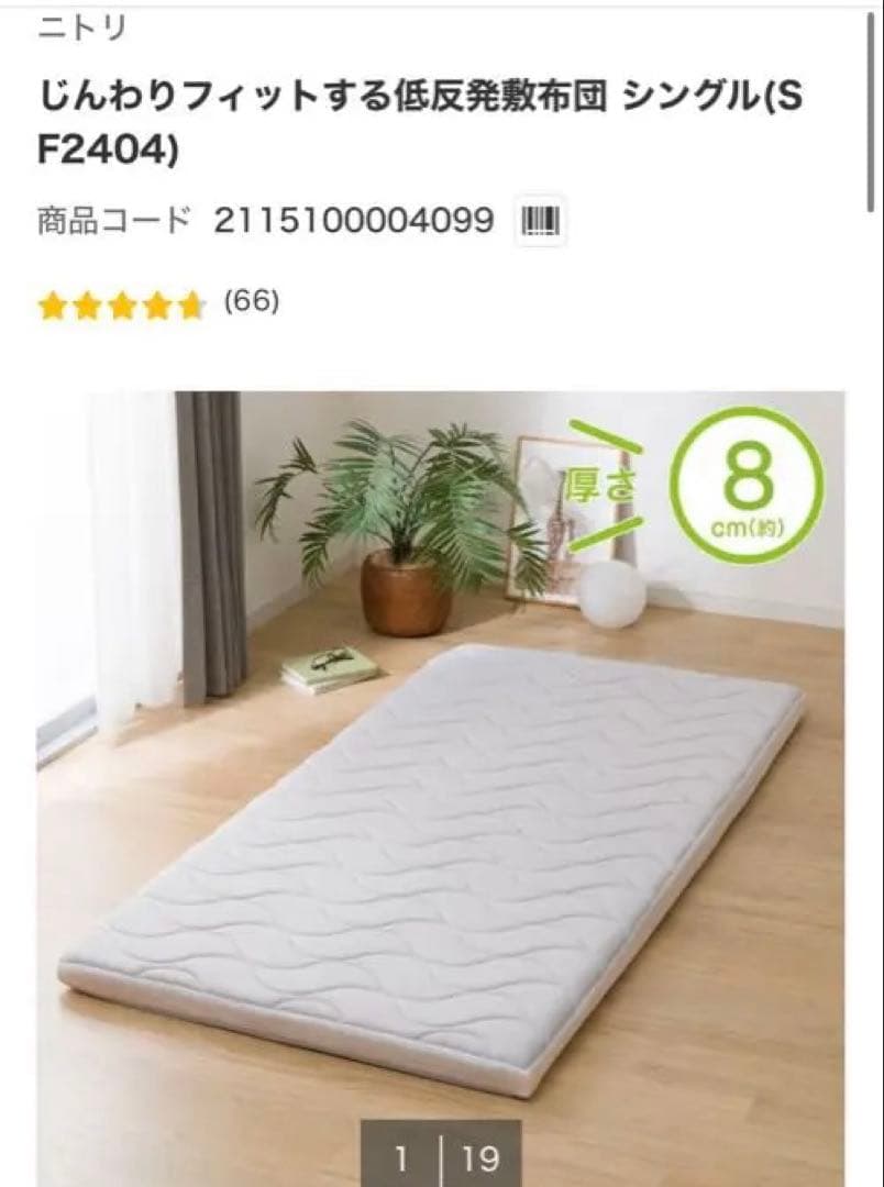 【試用のみ】ニトリ じんわりフィットする低反発敷布団 シングル