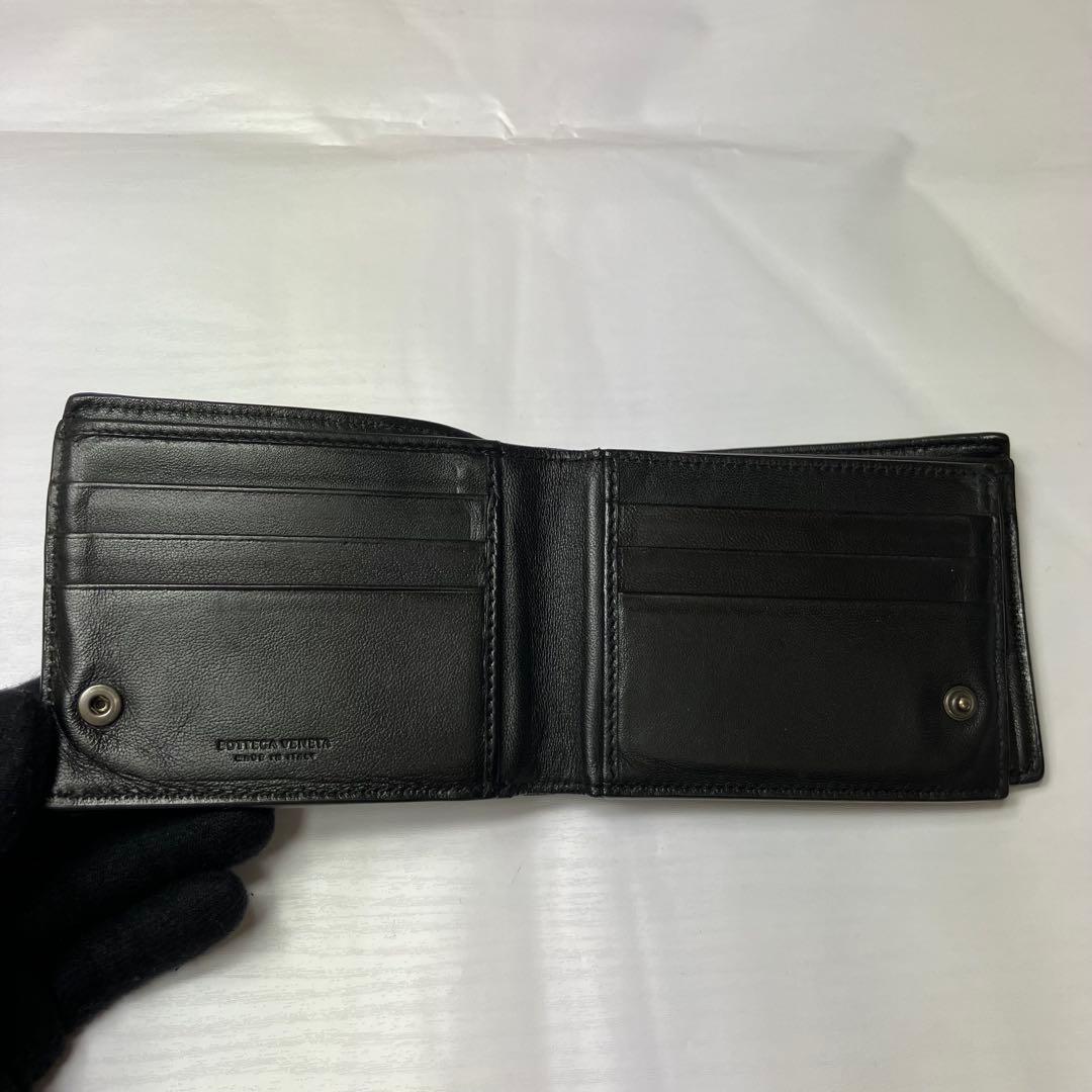 ボッテガヴェネタ✨イントレチャート 本革 レザー 2層 ブラック 二つ折り財布