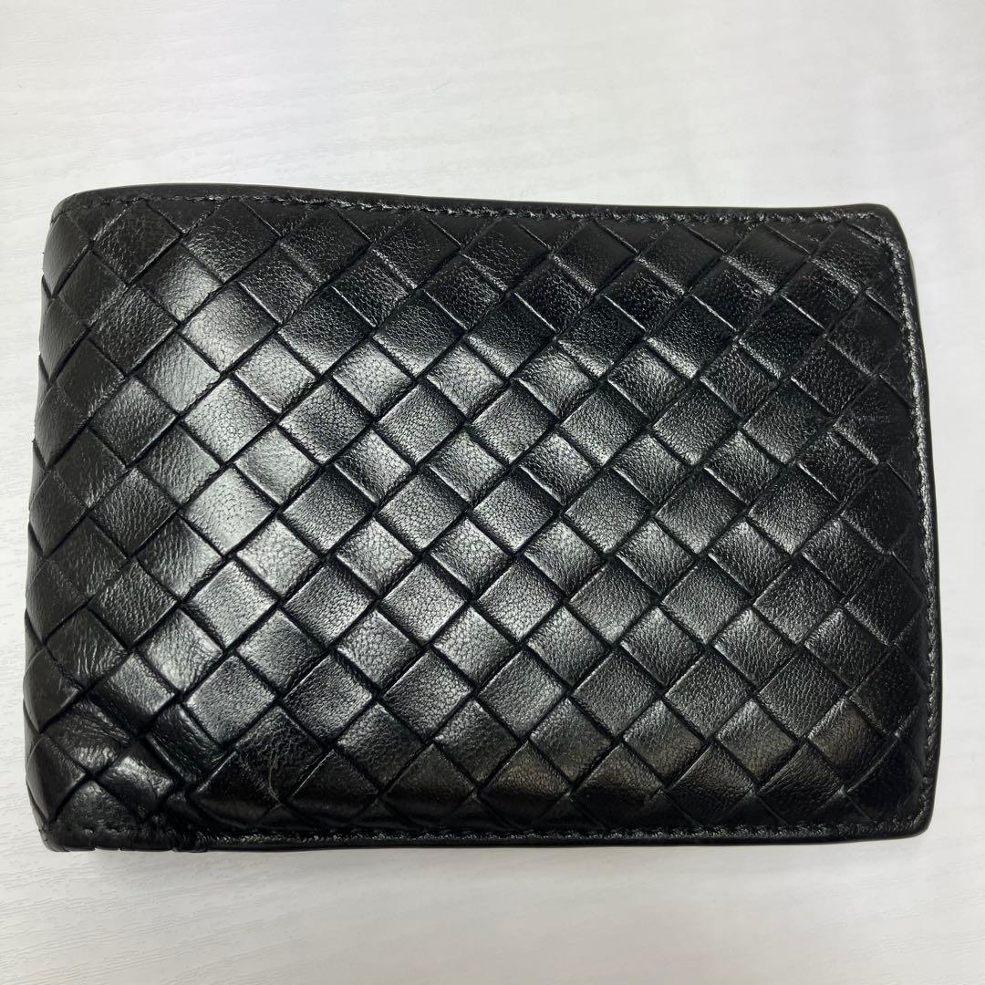 ボッテガヴェネタ✨イントレチャート 本革 レザー 2層 ブラック 二つ折り財布