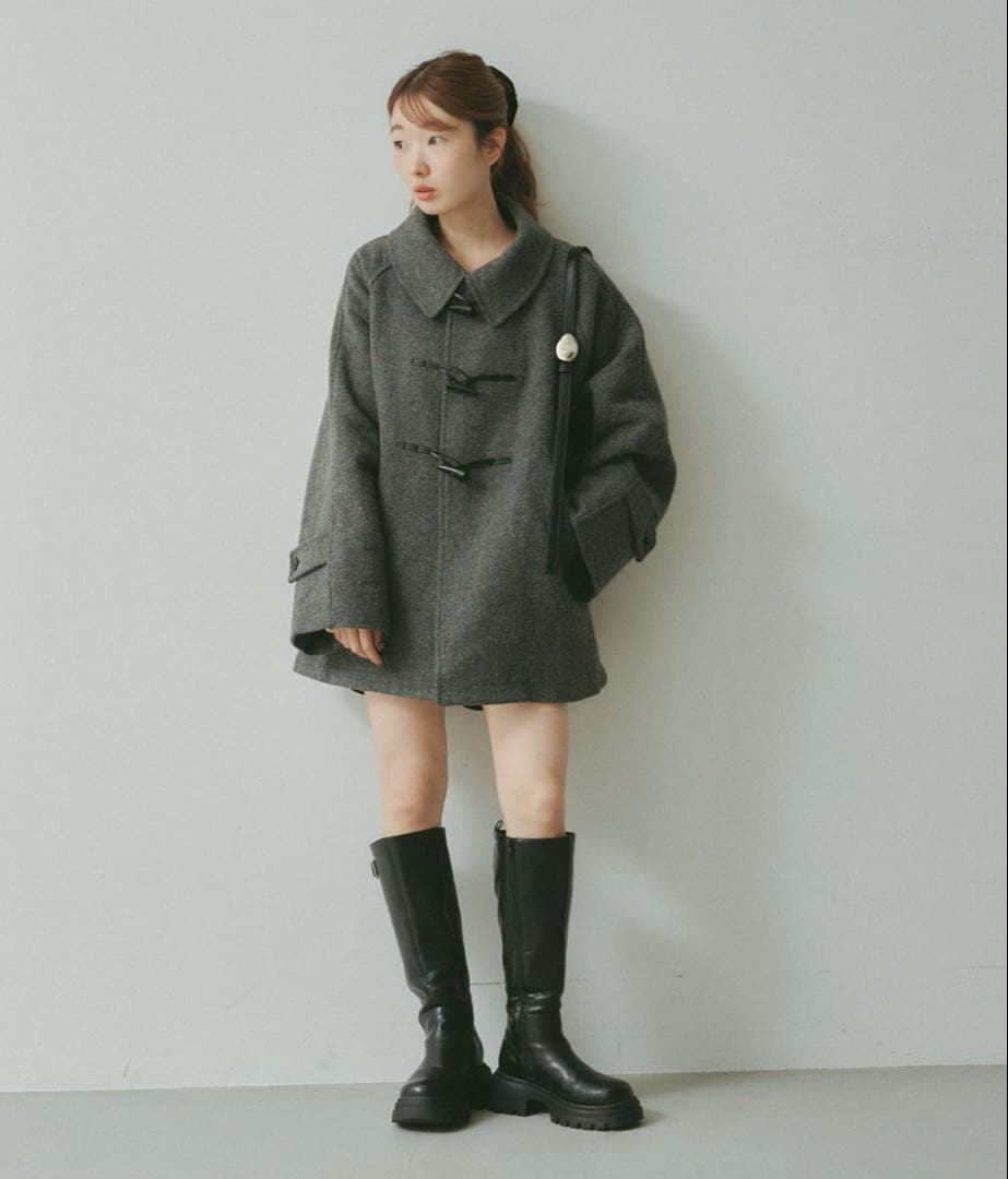 kastane ダッフルフレアコート　チャコールグレー