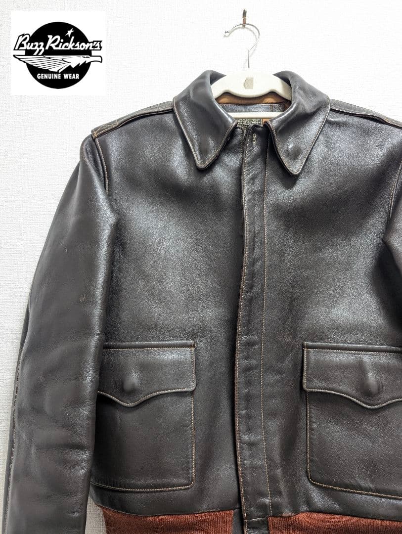 大幅値下☆希少Ｍ品番☆バズリクソンズ A-2 エアロレザー 赤リブ 馬革 36