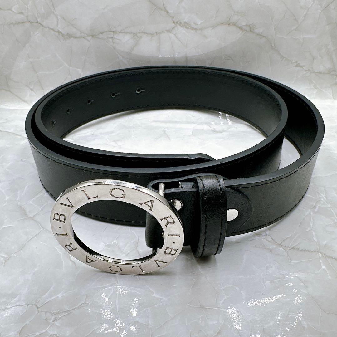 美品 ブルガリ ビーゼロワン ロゴマニアサークル ベルト シルバー金具 ブラック