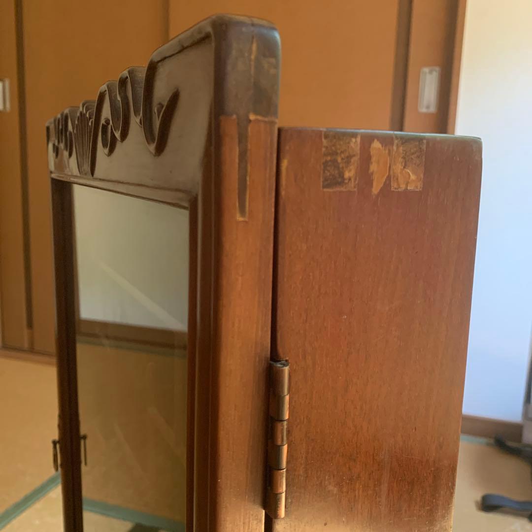 中古　中国 唐木 飾り棚 アンティーク ビンテージ ミラー 鏡 壁掛け