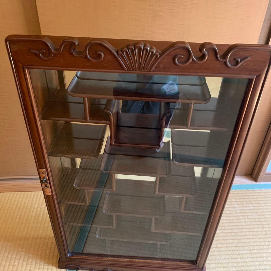 中古　中国 唐木 飾り棚 アンティーク ビンテージ ミラー 鏡 壁掛け