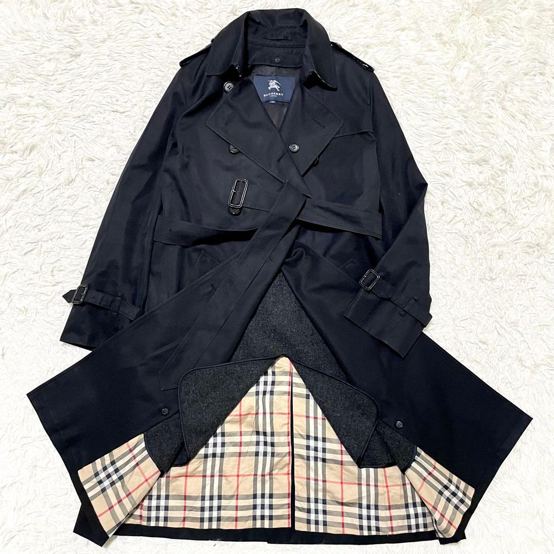 希少44サイズ/極美品　バーバリーロンドン　トレンチコート　黒　ウールライナー