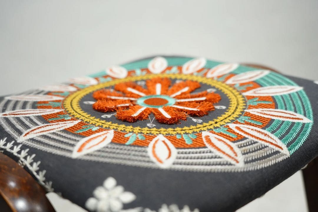 スツール　秋田木工　剣持勇　スタッキングチェア　刺繍生地　ビンテージ