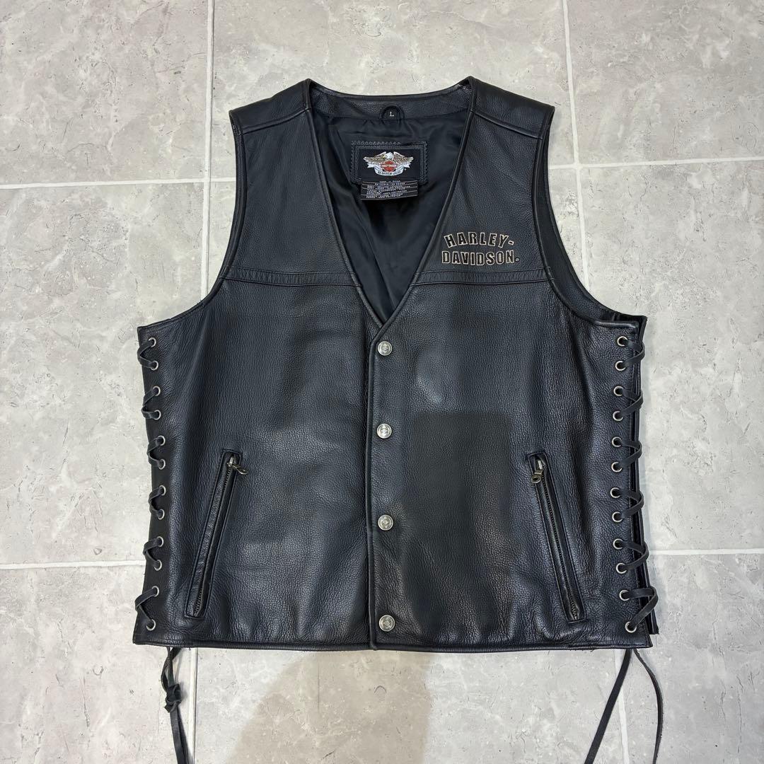 【名作】Harley-Davidson　レザージャケット　レザーベスト　黒刺繍